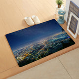 Blue City night scene Leather Mat Soft Non-Slip Waterproof  Doormat