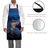 Blue City Night Scene Personalized Canvas Apron - LeobonZone
