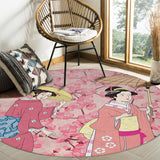 Japanese Kimono Girl Circular Felt Rugs - LeobonZone