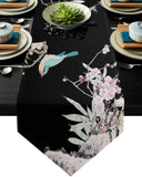 Bird painting in Chinese style Black Table Runner Place Mats - LeobonZone