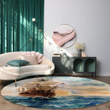 Oil Painting Pirate Ship Circular Felt Rugs