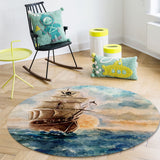 Oil Painting Pirate Ship Circular Felt Rugs - LeobonZone