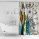 Summer surfing board Retro DURABLE SHOWER CURTAIN - LeobonZone