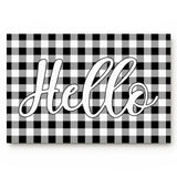 Hello black and white gray plaid background Non-Slip Waterproof  Doormat - LeobonZone