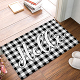 Hello black and white gray plaid background Non-Slip Waterproof  Doormat - LeobonZone