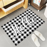 Hello black and white gray plaid background Non-Slip Waterproof  Doormat - LeobonZone