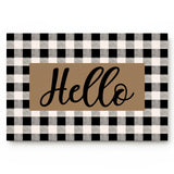 Hello Brown black and white gray plaid background Non-Slip Waterproof  Doormat - LeobonZone