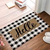 Hello Brown black and white gray plaid background Non-Slip Waterproof  Doormat - LeobonZone