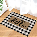 Hello Brown black and white gray plaid background Non-Slip Waterproof  Doormat - LeobonZone