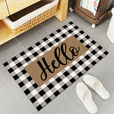 Hello Brown black and white gray plaid background Non-Slip Waterproof  Doormat