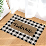 Welcome Brown black and white gray plaid background Non-Slip Waterproof  Doormat - LeobonZone