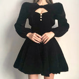 Dress velvet palace style high waist suspender skirt two-piece all-match cover crotch - LeobonZone