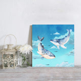 Blue whale cartoon version Canvas painting - LeobonZone