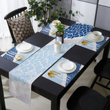 Indigo Blue Triangle mosaic marble Table Flag And Table Mat Suit