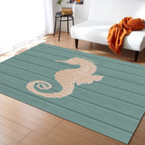 Cyan wood grain background seahorse Right Angle Felt Rugs - LeobonZone