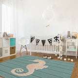 Cyan wood grain background seahorse Right Angle Felt Rugs - LeobonZone