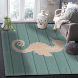 Cyan wood grain background seahorse Right Angle Felt Rugs - LeobonZone