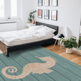 Cyan wood grain background seahorse Right Angle Felt Rugs - LeobonZone