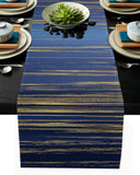 Blue Marbling yellow lines Table Runner Place Mats - LeobonZone