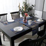 Blue Marbling yellow lines Table Flag And Table Mat Suit - LeobonZone