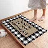 Character black and white gray plaid background Non-Slip Waterproof  Doormat - LeobonZone