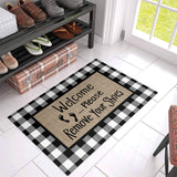 Character black and white gray plaid background Non-Slip Waterproof  Doormat - LeobonZone