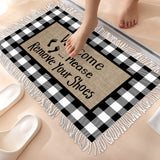 Burrs black and white gray plaid background Non-Slip Waterproof  Doormat - LeobonZone